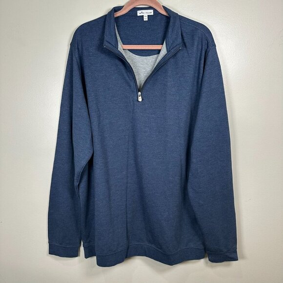 Peter Millar Crown Comfort Pullover Mens Size 2XL XXL 1/4 ZIP COTTAGE BLUE GOLF - Picture 1 of 8